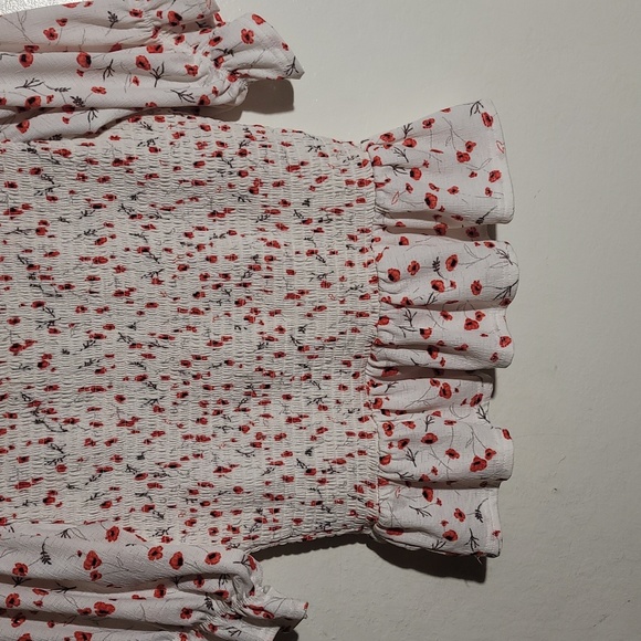 Melloday White Red Floral Peplum Blouse Short Top sz M GUC - Picture 8 of 8